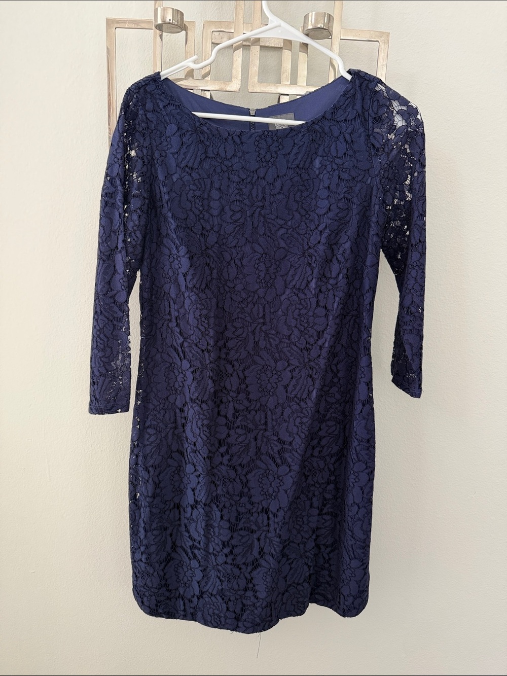 Vince Camuto Navy Floral Lace Long Sleeve Dress